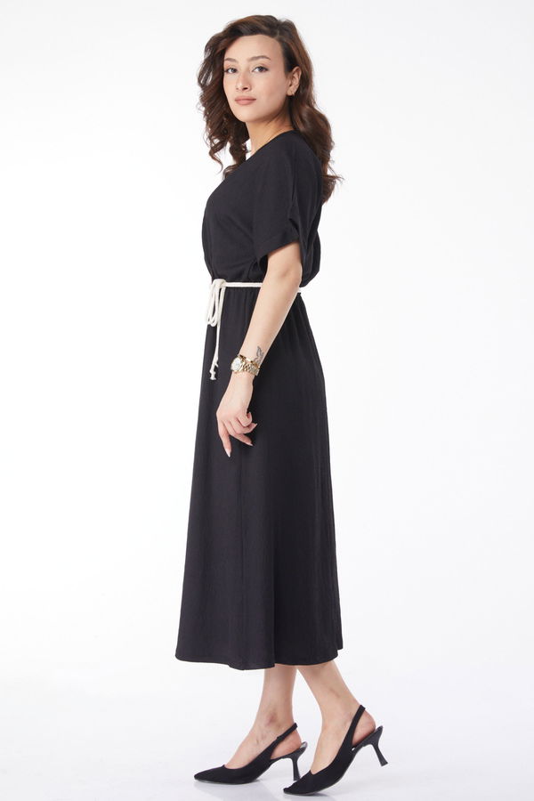 Kemerli Elbise Siyah - 24660