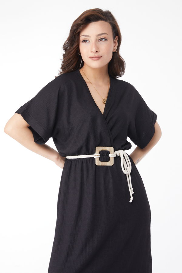 Kemerli Elbise Siyah - 24660