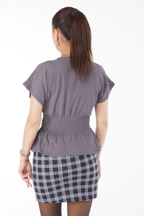 Kısa Kollu Bluz Gri - 24662