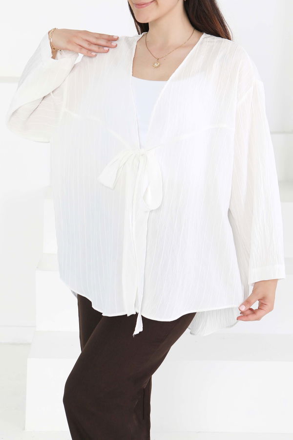 Bağlamalı Kimono D1 Beyaz - 27388