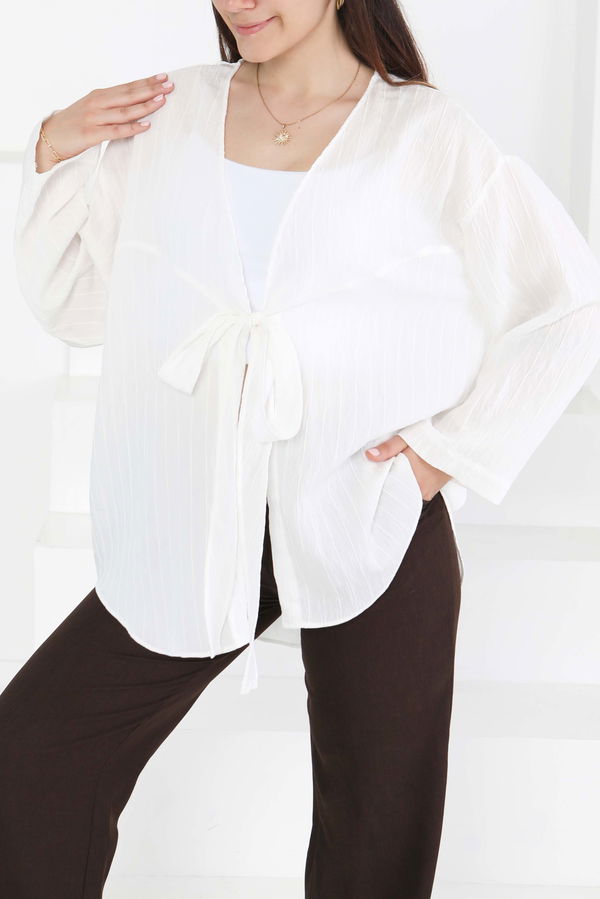 Bağlamalı Kimono D1 Beyaz - 27388