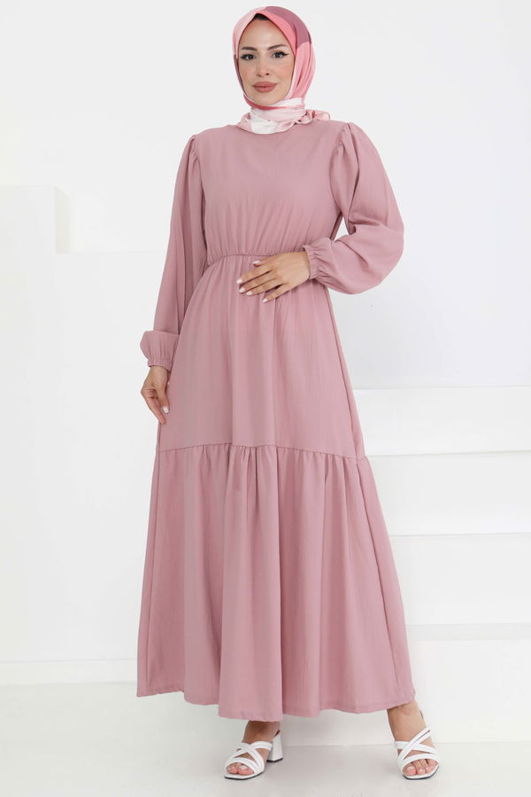 Beli Bağcıklı Elbise Gül - 27303