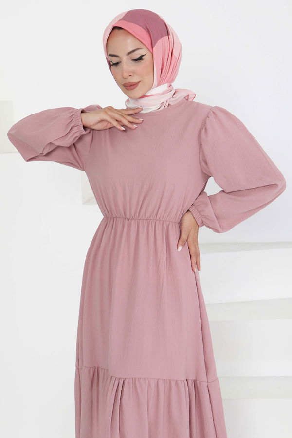 Beli Bağcıklı Elbise Gül - 27303