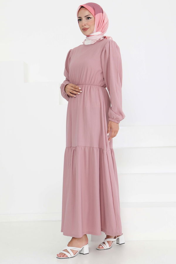 Beli Bağcıklı Elbise Gül - 27303