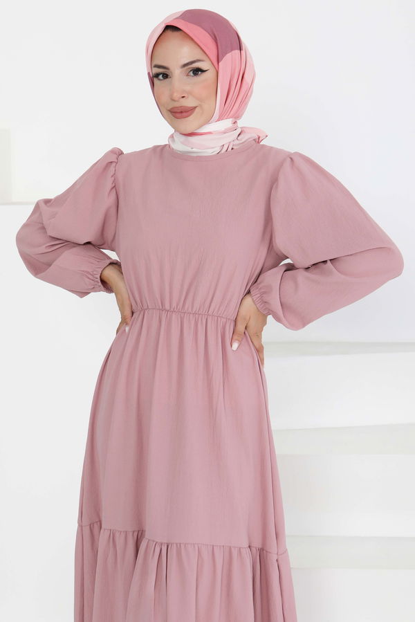 Beli Bağcıklı Elbise Gül - 27303