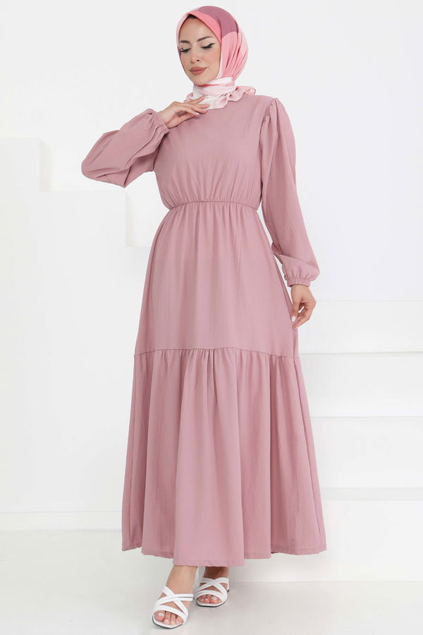 Beli Bağcıklı Elbise Gül - 27303
