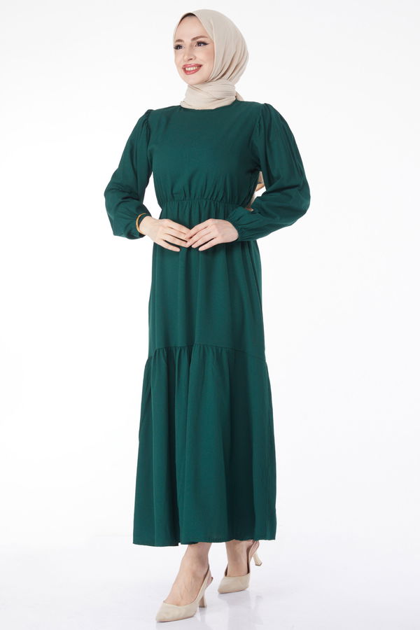 Beli Bağcıklı Elbise Zümrüt - 27303