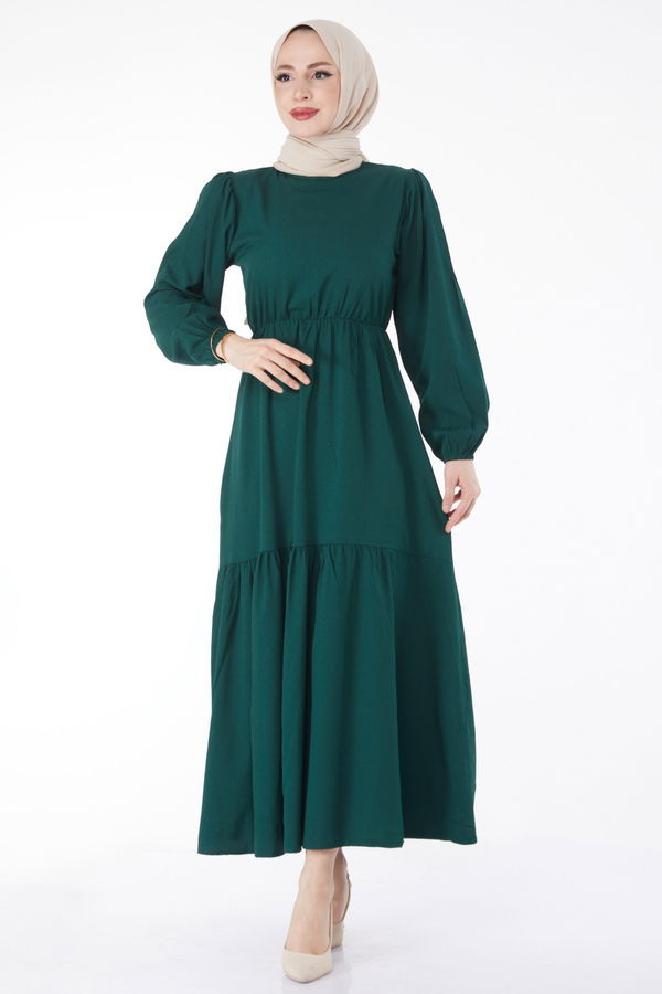 Beli Bağcıklı Elbise Zümrüt - 27303