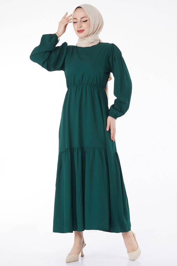 Beli Bağcıklı Elbise Zümrüt - 27303