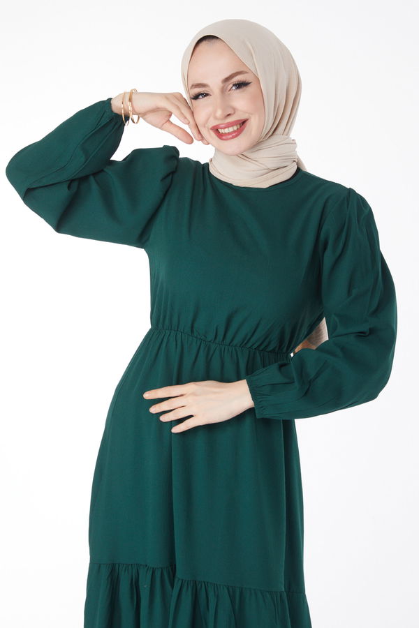 Beli Bağcıklı Elbise Zümrüt - 27303