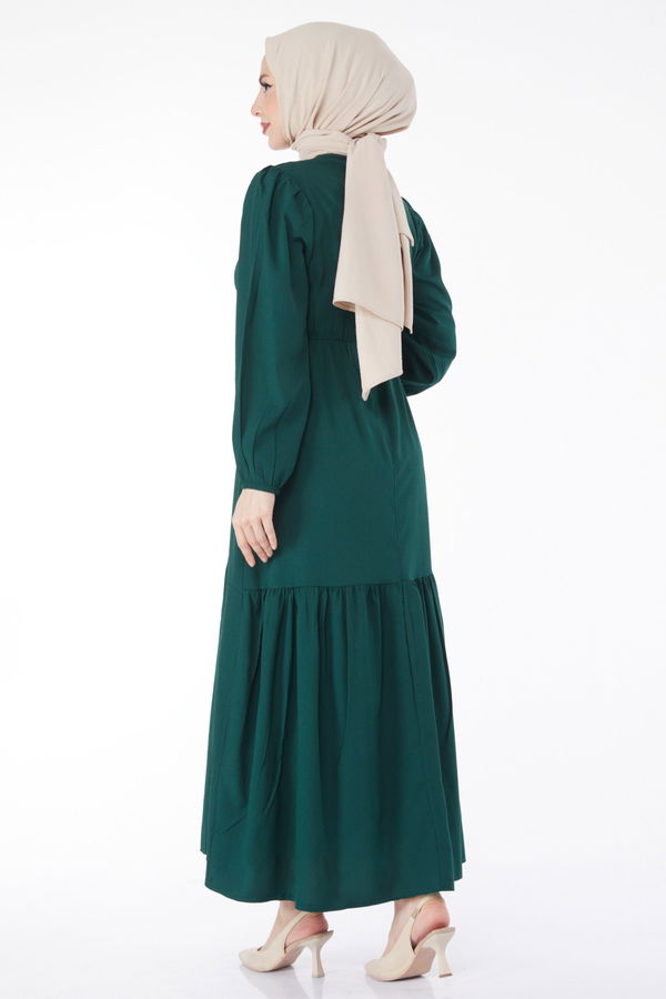 Beli Bağcıklı Elbise Zümrüt - 27303