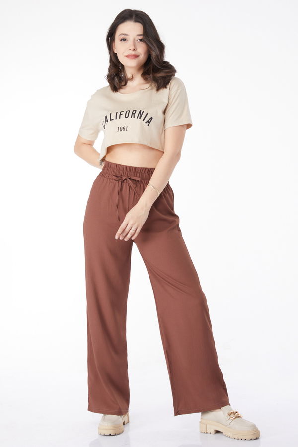 Beli Lastikli Pantolon Kahve - 27074