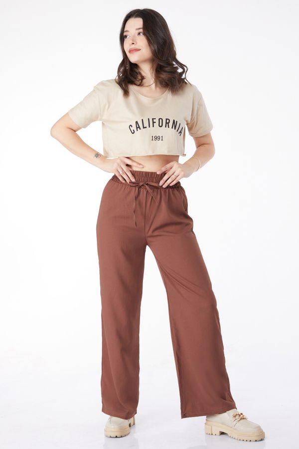 Beli Lastikli Pantolon Kahve - 27074