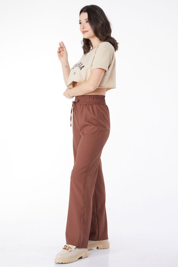 Beli Lastikli Pantolon Kahve - 27074