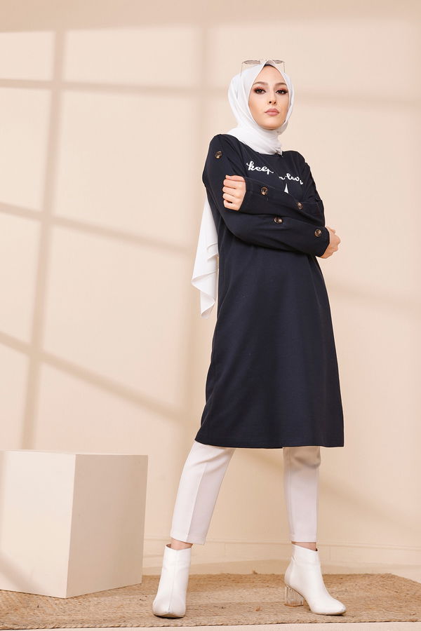 Buttoned Tunic Navy Blue - 3441