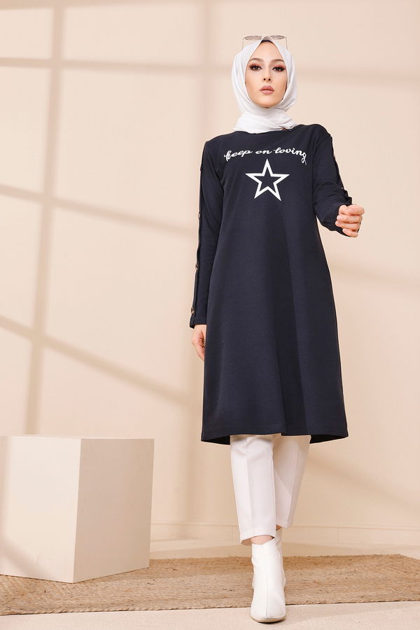 Buttoned Tunic Navy Blue - 3441