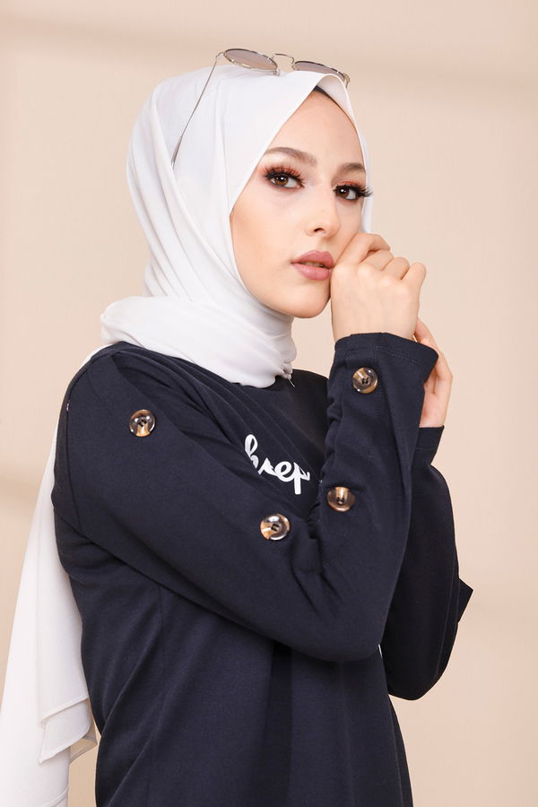 Buttoned Tunic Navy Blue - 3441