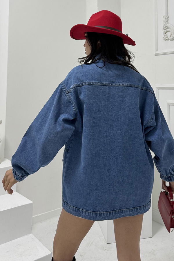 Kadın Oversize Körüklü Cep Kot Ceket Mavi - 26578