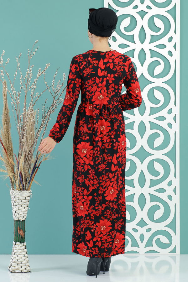 Çiçekli Elbise Siyah Bordo - 02 7672
