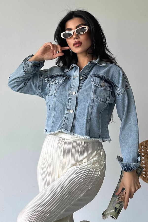Çift Cepli Demin Crop Ceket - 27299