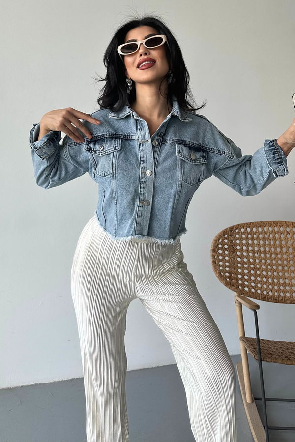 Çift Cepli Demin Crop Ceket - 27299