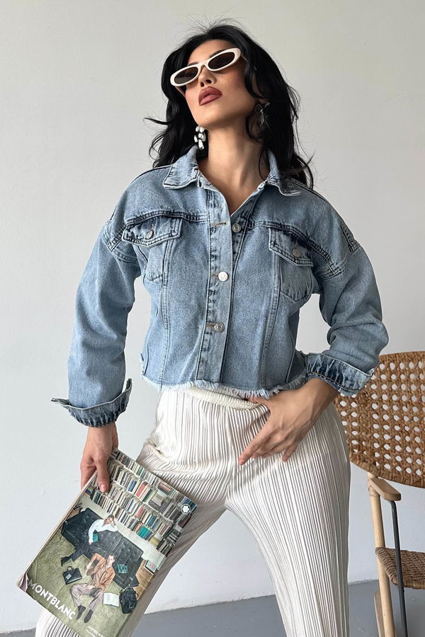 Çift Cepli Demin Crop Ceket - 27299