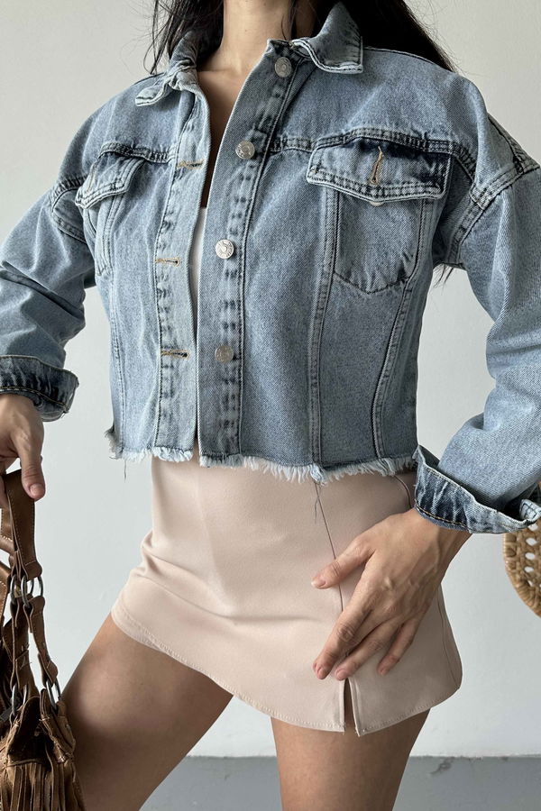 Çift Cepli Demin Crop Ceket - 27299