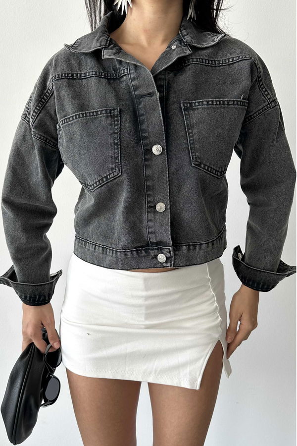 Çift Cepli Demin Crop Ceket - 27271