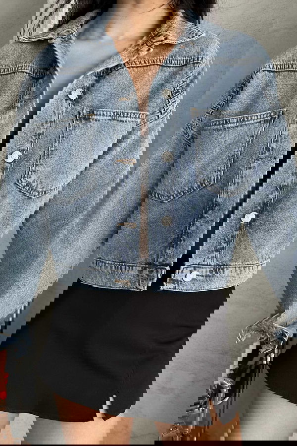 Çift Cepli Demin Crop Ceket - 27271