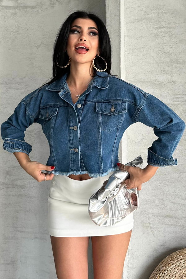 Çift Cepli Demin Crop Ceket - 27299