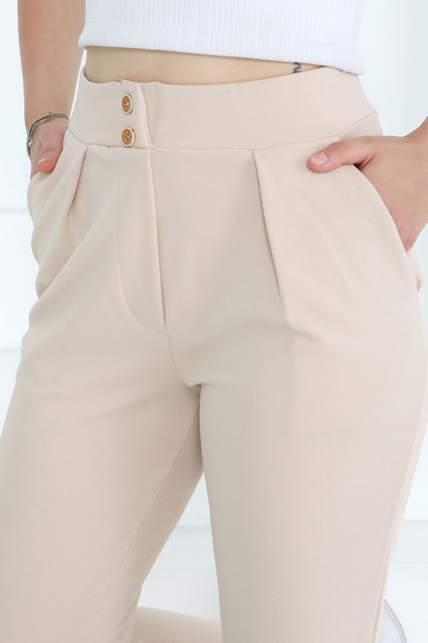 Çift Düğmeli Spor Pantolon Bej - 27352