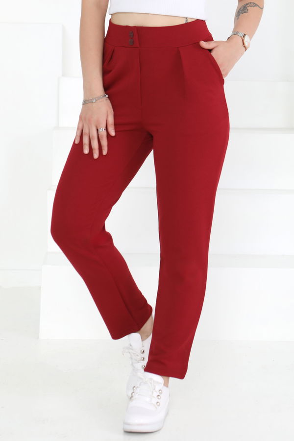 Çift Düğmeli Spor Pantolon Bordo - 27352