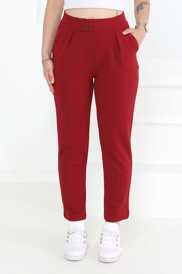 Çift Düğmeli Spor Pantolon Bordo - 27352
