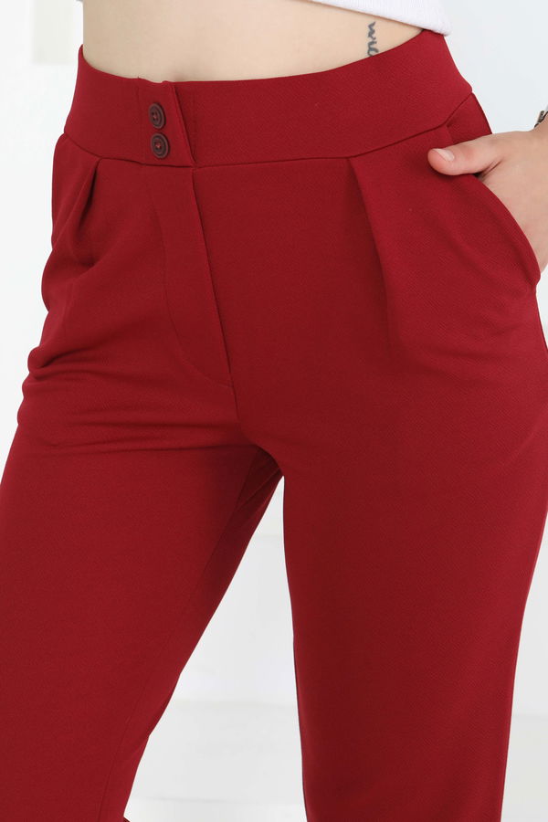 Çift Düğmeli Spor Pantolon Bordo - 27352