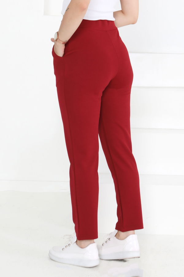 Çift Düğmeli Spor Pantolon Bordo - 27352