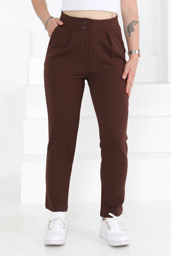 Çift Düğmeli Spor Pantolon Kahve - 27352