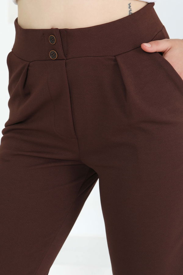 Çift Düğmeli Spor Pantolon Kahve - 27352