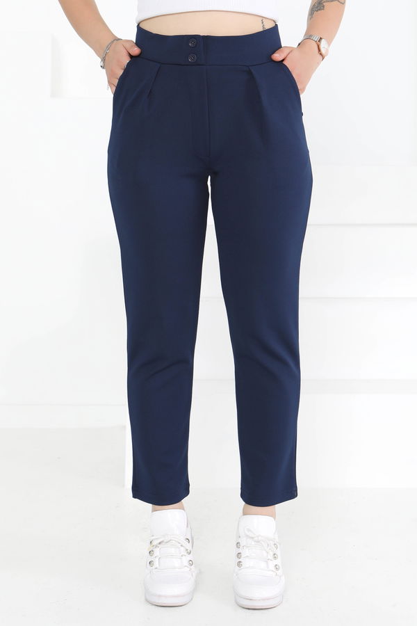 Çift Düğmeli Spor Pantolon Lacivert - 27352