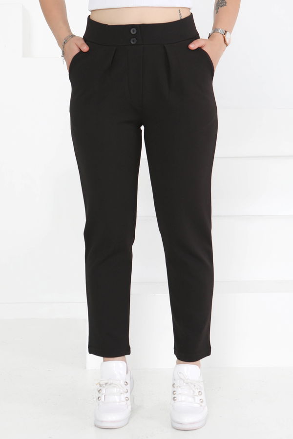 Çift Düğmeli Spor Pantolon Siyah - 27352