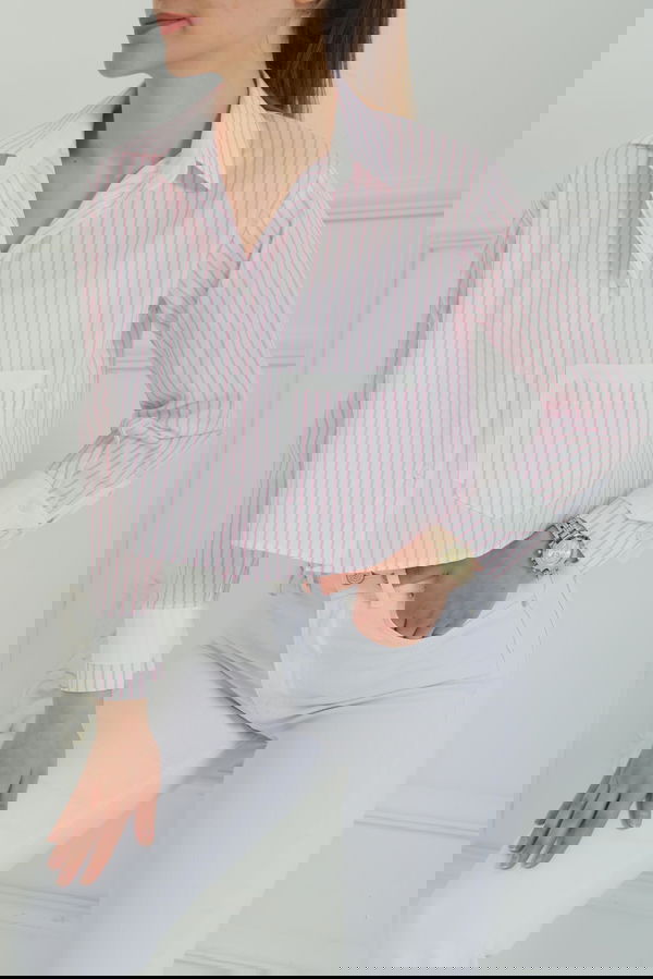 Çizgili Cepli Kısa Gömlek - 27083