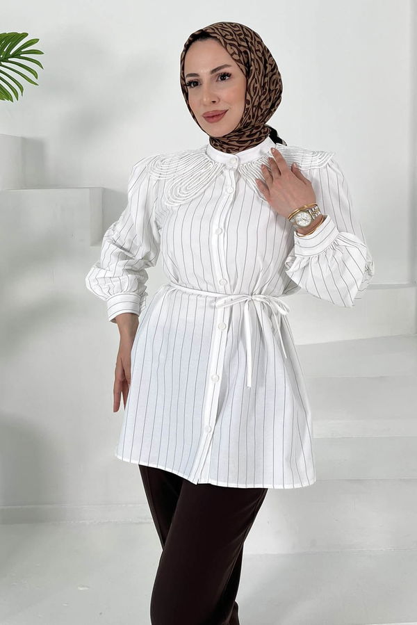 Çizgili Tunik Beyaz - 27000