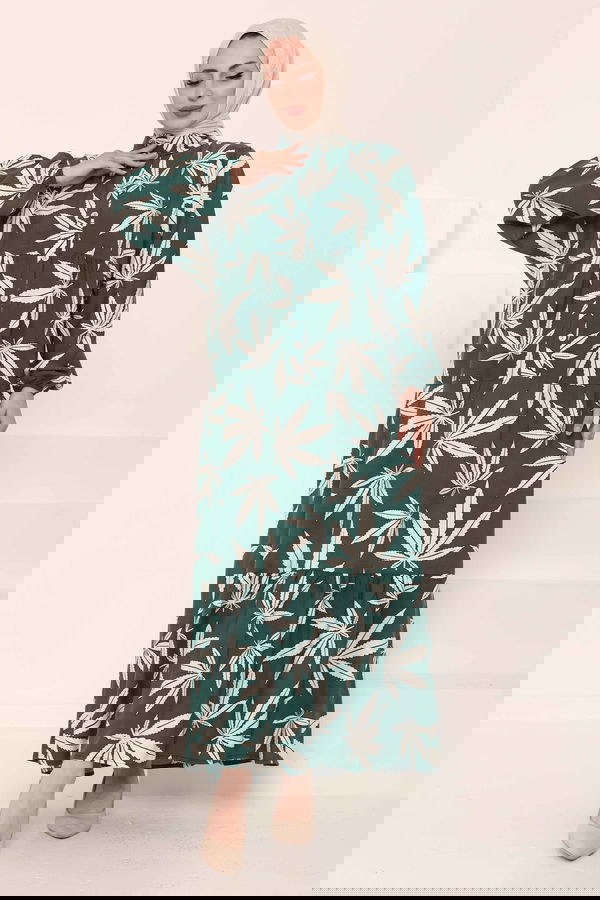 Desenli Düğmeli Elbise - 27038