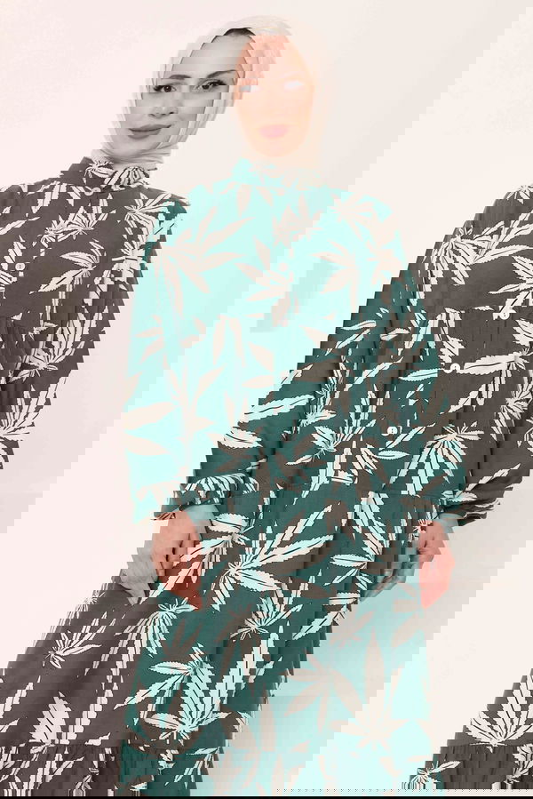 Desenli Düğmeli Elbise - 27038