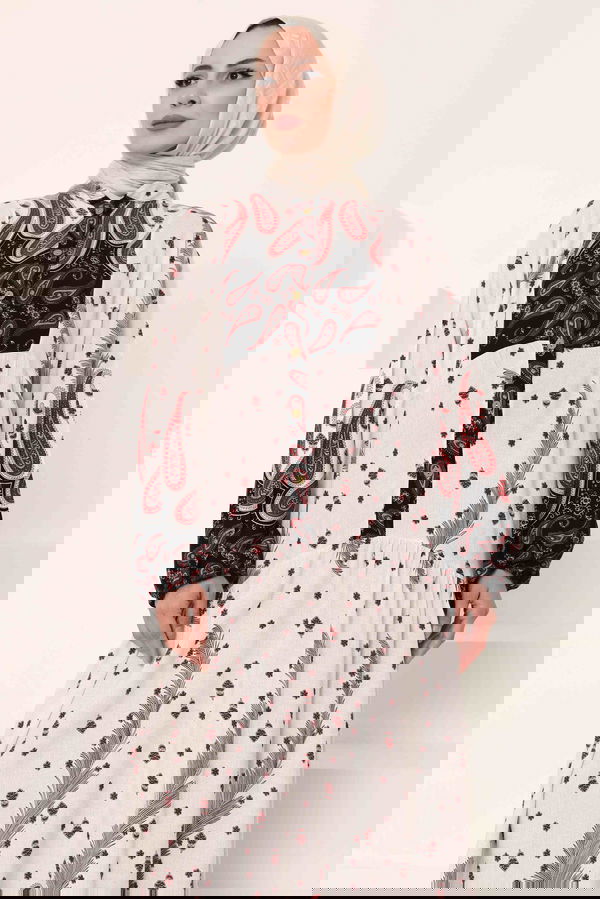 Desenli Düğmeli Elbise - 27040