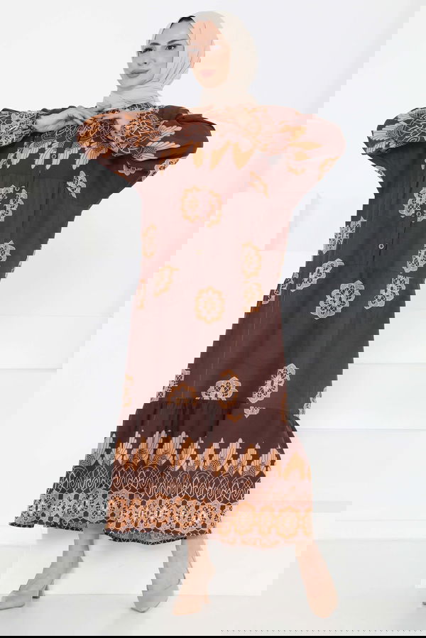 Desenli Düğmeli Elbise - 27262
