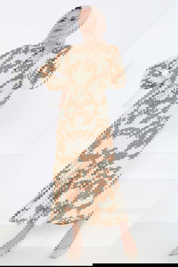 Desenli Düğmeli Elbise - 27189