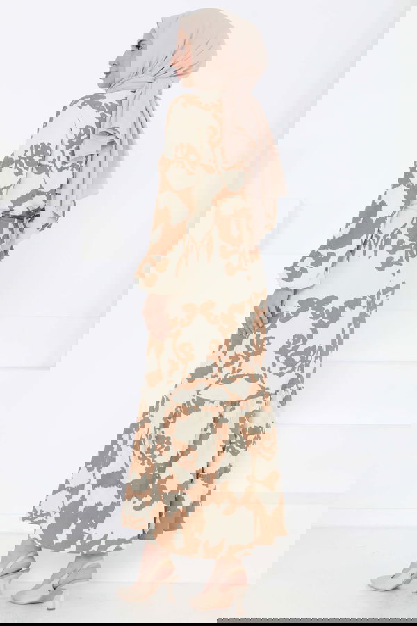 Desenli Düğmeli Elbise - 27189