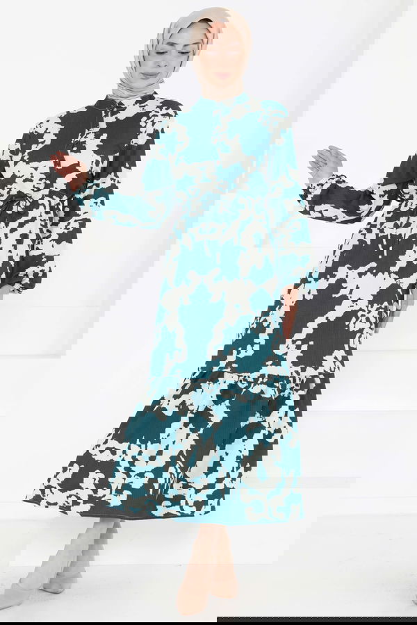 Desenli Düğmeli Elbise - 27189