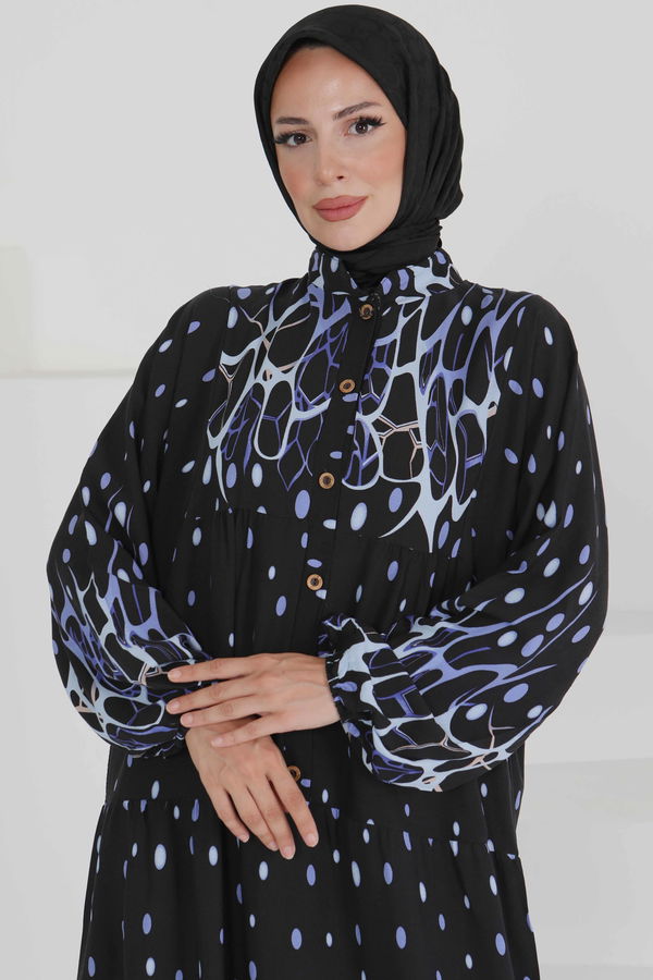 Desenli Düğmeli Elbise - 27493