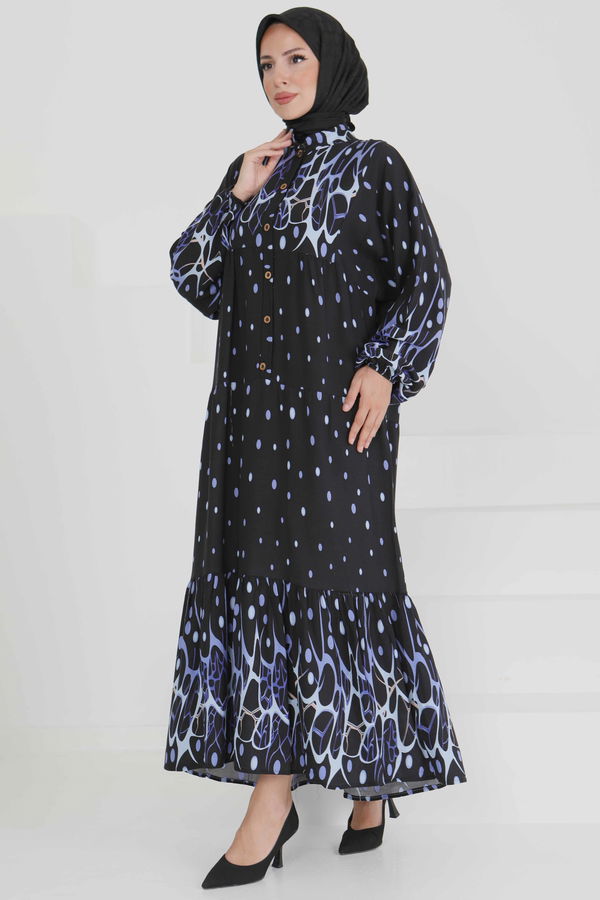Desenli Düğmeli Elbise - 27493